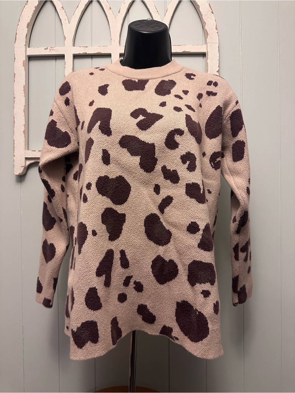 Loft brand Cozy Taupe Sweater with Dark Cocoa Leopard Spots